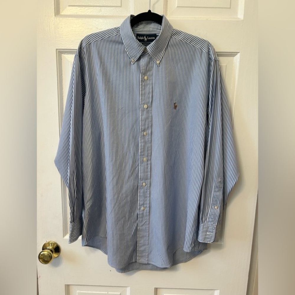 Ralph Lauren Blue Label 100% Cotton Striped Men's Dress Shirt Sz 15.5